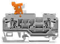 WAGO 2-conductor disconnect/test terminal block; with pivoting knife disconnect; with test port; orange disconnect link; for DIN-rail 35 x 15 and 35 x 7.5; 2.5 mm²; CAGE CLAMP®; 2,50 mm²; orange