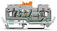 WAGO 2-conductor disconnect/test terminal block; with shield contact; with test port; for 2 mm and 3 mm Ø test plugs; for DIN-rail 35 x 15 and 35 x 7.5; 2.5 mm²; CAGE CLAMP®; 2,50 mm²; orange