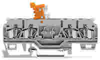 WAGO 4-conductor disconnect/test terminal block; with pivoting knife disconnect; with test port; for 2 mm and 3 mm Ø test plugs; for DIN-rail 35 x 15 and 35 x 7.5; 2.5 mm²; CAGE CLAMP®; 2,50 mm²; gray