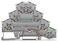 WAGO Quadruple-deck rail-mounted terminal block; Rail-mounted terminal block for electric motor wiring; 2.5 mm²; L1 - L2 - L3 - PE; for DIN-rail 35 x 15 and 35 x 7.5; CAGE CLAMP®; 2,50 mm²; gray