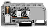 WAGO Distribution terminal block; 10 mm²; lateral marker slots; for DIN-rail 35 x 15 and 35 x 7.5; screw-type and CAGE CLAMP®connection; 3 x CAGE CLAMP® connection 10 mm²; 1 x screw-clamp connection 35 mm²; 10,00 mm²; blue