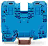 WAGO POWER CAGE CLAMP feedthrough terminal block; DIN 35 x 15 rail mount; 2-conductor; 2 AWG; 16 mm wide; blue