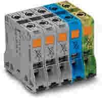 POWER CAGE CLAMP feedthrough terminal block (Three Phase Set); DIN 35 x 15 rail mount; 2-conductor; 2/0 AWG fine-stranded, 1/0 AWG solid/stranded; 100 mm wide (20 mm wide each); multicolored