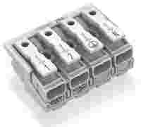 Lighting connector; push-button, external; without ground contact; 4-pole; Lighting side: for solid conductors; Inst. side: for all conductor types; max. 2.5 mm²; Surrounding air temperature: max 85°C (T85); white