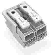 Lighting connector; push-button, external; without ground contact; 2-pole; Lighting side: for solid conductors; Inst. side: for all conductor types; max. 2.5 mm²; Surrounding air temperature: max 85°C (T85); white