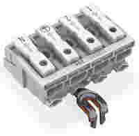 Lighting connector; push-button, external; with snap-in ground contact; 4-pole; Lighting side: for solid conductors; Inst. side: for all conductor types; max. 2.5 mm²; Surrounding air temperature: max 85°C (T85); white