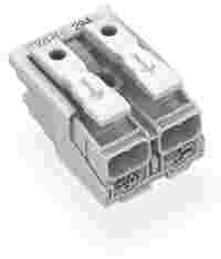 Lighting connector; push-button, external; without ground contact; 2-pole; Lighting side: for solid conductors; Inst. side: for all conductor types; max. 2.5 mm²; Surrounding air temperature: max 85°C (T85); white