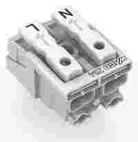 Lighting connector; push-button, external; without ground contact; 2-pole; Lighting side: for solid conductors; Inst. side: for all conductor types; max. 2.5 mm²; Surrounding air temperature: max 85°C (T85); white