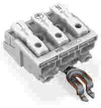 Lighting connector; push-button, external; with angled snap-in ground contact; N-PE-L; 3-pole; Lighting side: for solid conductors; Inst. side: for all conductor types; max. 2.5 mm²; Surrounding air temperature: max 85°C (T85); white