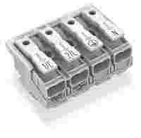 Lighting connector; push-button, external; for Linect®; without ground contact; 1/L´-2/L-PE-N; 4-pole; Cod. A; Lighting side: for solid conductors; Inst. side: for all conductor types; max. 2.5 mm²; Surrounding air temperature: max 85°C (T85); white