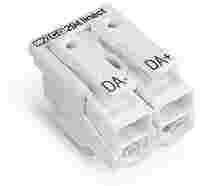 Lighting connector; push-button, external; for Linect®; without ground contact; 2-pole; Cod. I; Lighting side: for solid conductors; Inst. side: for all conductor types; max. 2.5 mm²; Surrounding air temperature: max 85°C (T85); white