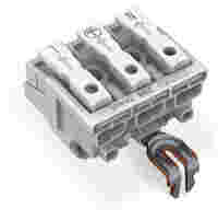 Lighting connector; push-button, external; for Linect®; with snap-in ground contact; 3-pole; Cod. A; Lighting side: for solid conductors; Inst. side: for all conductor types; max. 2.5 mm²; Surrounding air temperature: max 85°C (T85); white