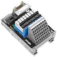 WAGO Interface module for system wiring; Pluggable connector per DIN 41651; Male connector; 10-pole; 8-channel relay output; 1 changeover contact; Triple-deck PCB terminal blocks; in mounting carrier; 2,50 mm²