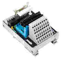 Interface module for system wiring; Pluggable connector per DIN 41651; Male connector; 10-pole; 8-channel relay output; 1 changeover contact; Triple-deck PCB terminal blocks; without relay; in mounting carrier