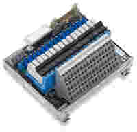 Interface module for system wiring; Pluggable connector per DIN 41651; Male connector; 20-pole; 16-channel relay output; 1 changeover contact; Triple-deck PCB terminal blocks; with manual operation; in mounting carrier; 2,50 mm²