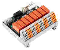 Interface module for system wiring; Pluggable connector per DIN 41651; Male connector; 10-pole; 8-channel relay output; 2 changeover contacts; Double-deck PCB terminal blocks; in mounting carrier