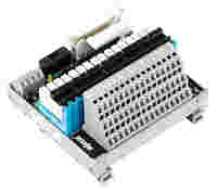 Interface module for system wiring; Pluggable connector per DIN 41651; Male connector; 20-pole; 16-channel relay output; 1 changeover contact; Triple-deck PCB terminal blocks; in mounting carrier