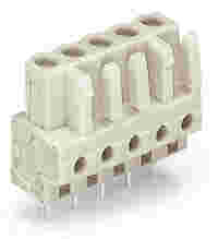 THT female header; straight; Pin spacing 5 mm; 5-pole; 100% protected against mismating; 0.6 x 1.0 mm solder pin; light gray
