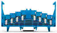 4-level terminal block for matrix patching; with locking clips; one potential per level; with 2.3 mm Ø test port; for 35 x 15 mounting rail; 1.5 mm²; blue