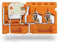 Stackable 2-conductor PCB terminal block; with knife disconnect; 2.5 mm²; Pin spacing 5.08 mm; 1-pole; CAGE CLAMP®; orange