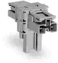 T-distribution connector; 2-pole; Cod. B; 1 input; 2 outputs; 2 locking levers; gray