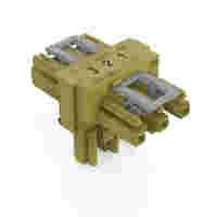 T-distribution connector; 3-pole; Cod. B; 1 input; 2 outputs; 2 locking levers; light green
