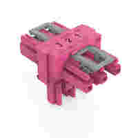 T-distribution connector; 3-pole; Cod. B; 1 input; 2 outputs; 2 locking levers; pink