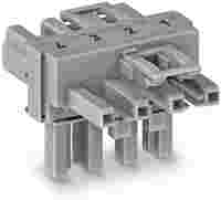 T-distribution connector; 4-pole; Cod. B; 1 input; 2 outputs; 2 locking levers; gray