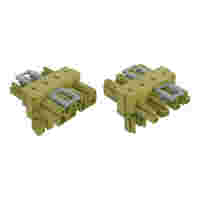 T-distribution connector; 4-pole; Cod. B; 1 input; 2 outputs; 2 locking levers; light green