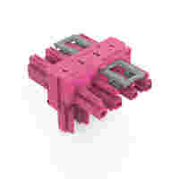 T-distribution connector; 4-pole; Cod. B; 1 input; 2 outputs; 2 locking levers; pink