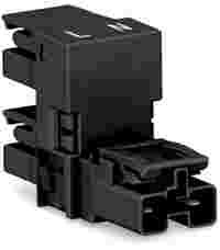 h-distribution connector; 2-pole; Cod. A; 1 input; 2 outputs; outputs on one side; 3 locking levers; for flying leads; black