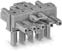 T-distribution connector; 5-pole; Cod. B; 1 input; 2 outputs; 2 locking levers; gray