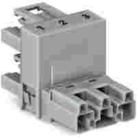h-distribution connector; 3-pole; Cod. B; 1 input; 2 outputs; outputs on one side; 2 locking levers; gray