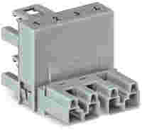 h-distribution connector; 4-pole; Cod. B; 1 input; 2 outputs; outputs on one side; 2 locking levers; gray