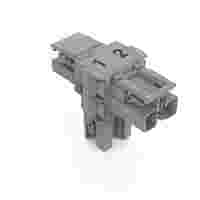 T-distribution connector; 2-pole; Cod. B; 1 input; 2 outputs; 3 locking levers; for flying leads; gray
