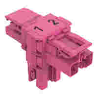 T-distribution connector; 2-pole; Cod. B; 1 input; 2 outputs; 3 locking levers; for flying leads; pink