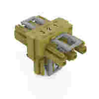 T-distribution connector; 3-pole; Cod. B; 1 input; 2 outputs; 3 locking levers; for flying leads; light green