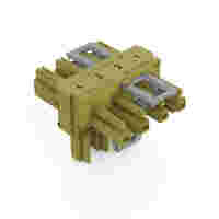 T-distribution connector; 4-pole; Cod. B; 1 input; 2 outputs; 3 locking levers; for flying leads; light green