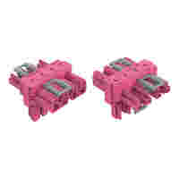T-distribution connector; 4-pole; Cod. B; 1 input; 2 outputs; 3 locking levers; for flying leads; pink