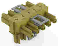 T-distribution connector; 5-pole; Cod. B; 1 input; 2 outputs; 3 locking levers; for flying leads; light green