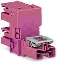 h-distribution connector; 2-pole; Cod. B; 1 input; 2 outputs; outputs on one side; 3 locking levers; for flying leads; pink