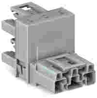 h-distribution connector; 3-pole; Cod. B; 1 input; 2 outputs; outputs on one side; 3 locking levers; for flying leads; gray