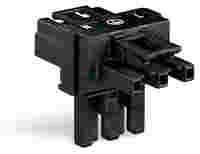 T-distribution connector; 3-pole; Cod. A; 1 input; 2 outputs; 2 locking levers; black