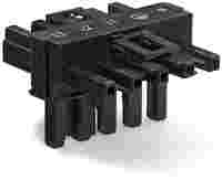 T-distribution connector; 5-pole; Cod. A; 1 input; 2 outputs; 2 locking levers; black