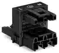 h-distribution connector; 3-pole; Cod. A; 1 input; 2 outputs; 2 locking levers; black