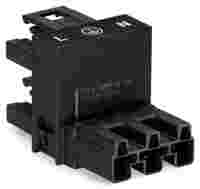 h-distribution connector; 3-pole; Cod. A; 1 input; 2 outputs; outputs on one side; 2 locking levers; black