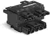 Three-phase to single-phase distribution connector; with phase selection; 5-pole/3-pole; Cod. A; 1 input; 5 outputs; black