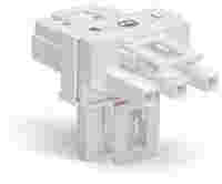 T-distribution connector; 3-pole; Cod. A; 1 input; 2 outputs; 3 locking levers; for flying leads; white