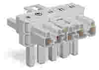T-distribution connector; 5-pole; Cod. A; 1 input; 2 outputs; 2 locking levers; white