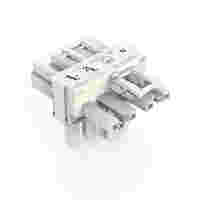 T-distribution connector; 4-pole; Cod. A; 1 input; 2 outputs; 3 locking levers; for flying leads; white